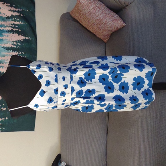 White Strappy Dress with Blue Poppy Flowers Sz 12 petite - Picture 3 of 8